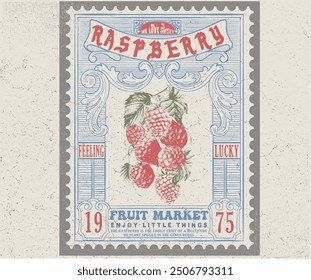 Fresh raspberry artwork. Organic fruit market. raspberry fruit print. Nature fruit club print design. Organic berry food artwork for for t-shirt.