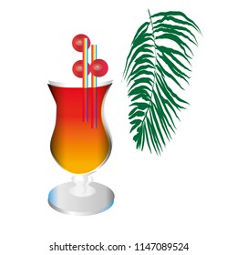 Fresh raspberry coctail on the restaurant table, palm , vector