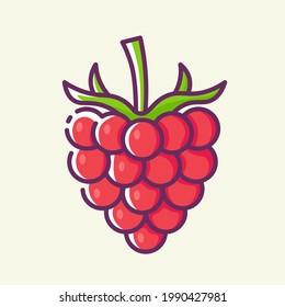 Icono de frambuesa fresca. Fresas jugosas y frutas tropicales.
Concepto de alimentos saludables. Ilustraciones planas vectoriales sobre fondo amarillo.
