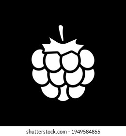 Fresh raspberry dark mode glyph icon. Natural ripe fruit. Vitamin in food. Recipe ingredient. Grocery product and foodstuff. White silhouette symbol on black space. Vector isolated illustration