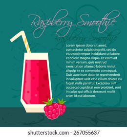 Fresh raspberry smoothie for healthy life. Menu element for cafe or restaurant with energetic fresh drink. 