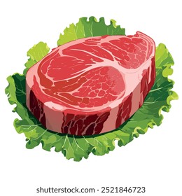 Corte fresco de carne crua na ilustração do vetor da folha de alface