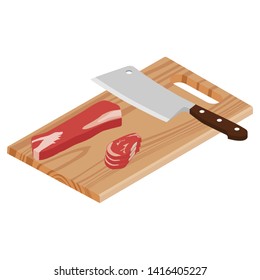 Fresh raw beef meat and butcher meat knife on a cutting board 