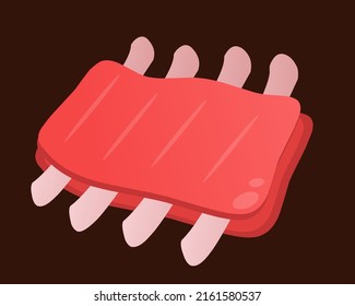 fresh raw beef ribs vector with bones still attached to the red meat