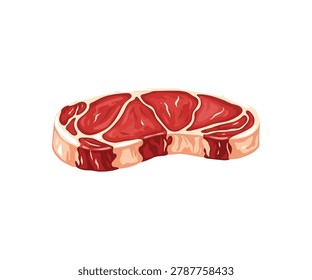 Fresh raw beef steak slice with red meat and white fat marbling isolated on a white background, flat for food, and cooking