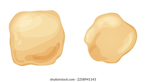 Fresh raw dough for bakind. Homemade tasty bread. Cartoon of wooden kitchen rolling pin. Vector illustration for menu, cafe, restaurant