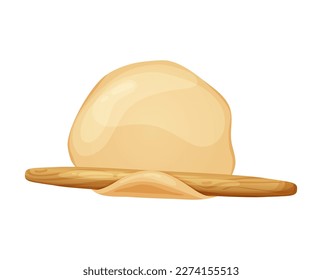 Fresh raw dough for bakind. Homemade tasty bread. Cartoon of wooden kitchen rolling pin. Vector illustration for menu, cafe, restaurant
