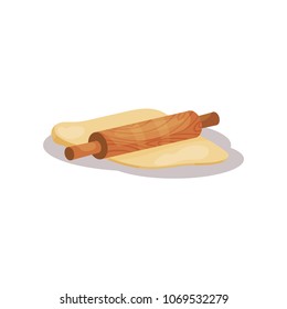 Fresh raw dough and rolling pin vector Illustration on a white background