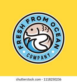 Fresh Raw Fish Meat Emblem with Ocean Sea Wave for Beach Resort Cafe Restaurant Seafood Sushi Poke Bar Sticker Logo design 