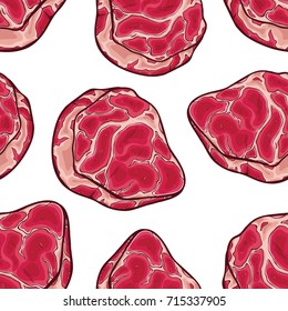 fresh raw meat in seamless pattern with colored sketch style