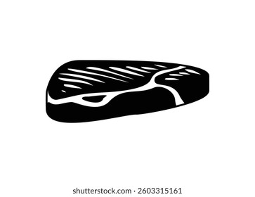 Fresh raw meat slice. Simple illustration in black and white.