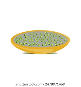 Fresh raw peas in plate, vegan food illustration, healthy vegetarian food, green organic vegetable