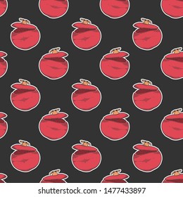 Fresh raw pomegranate. Vector concept in doodle and sketch style. Hand drawn illustration for printing on T-shirts, postcards. Seamless pattern for textile, paper wrap. Texture background.