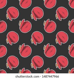 Fresh raw pomegranate. Vector concept in doodle and sketch style. Hand drawn illustration for printing on T-shirts, postcards. Seamless pattern for textile, paper wrap. Texture background.