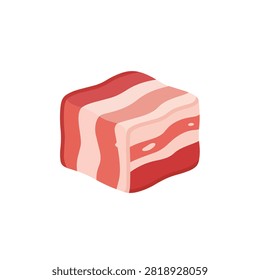 Fresh Raw Pork Belly Cube Illustration with Red Muscle and White Fat Layers Isolated on White Background