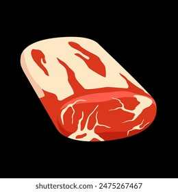 Vektorgrafik aus frischem rohem Schweinefleischhalsfleisch, isoliert auf schwarzem Hintergrund. Fleisch-Illustration Vektorgrafik. Cartoon isoliertes frisches Bio-Fleisch