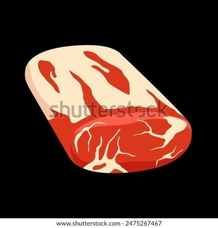 Fresh raw pork neck meat vector isolated in black background. Meat illustration vector. Cartoon isolated fresh organic meat