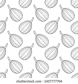 Fresh raw pumpkin. Vector concept in doodle and sketch style. Hand drawn illustration for printing on T-shirts, postcards. Seamless pattern for textile, paper wrap. Texture background.