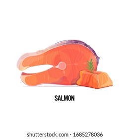 fresh raw salmon steak slice with rosemary isolated on white background vector illustration
