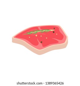 Fresh raw steak prepared with kitchen tasty condiment