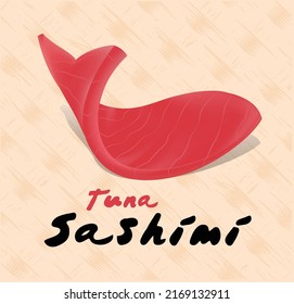 Frischer Roher Thunfisch-Stück. Sushi sashimi japan asian food. Sashimi- oder Sushi-Logo-Vektorgrafik