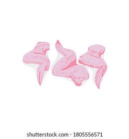 Fresh raw wings chicken meat part. Uncooked poultry meet product. Butchery shop, farm market or processing plant design vector illustration isolated on white background