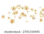 Fresh and ready to eat fluffy popcorn scattered vector design. Ideal for movie theater promotions. Individual popcorn pieces are randomly arranged.
