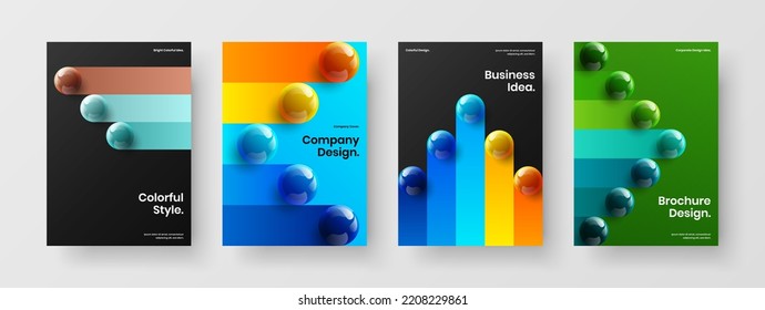 Fresh realistic balls corporate identity concept set. Isolated book cover A4 vector design layout collection.