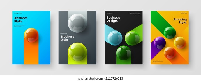 Nuevo paquete de presentación de bolas realistas. Limpiar la colección de plantillas de diseño vectorial de afiches A4.