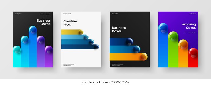 Fresh realistic orbs company cover template bundle. Modern pamphlet A4 vector design concept composition.