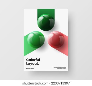 Fresh realistic spheres annual report template. Simple book cover A4 design vector concept.