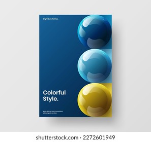 Fresh realistic spheres annual report template. Colorful magazine cover A4 design vector concept.