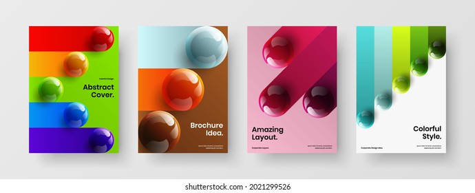 Fresh realistic spheres booklet layout bundle. Premium presentation A4 design vector concept collection.