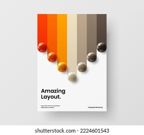 Fresh realistic spheres brochure template. Geometric magazine cover A4 vector design concept.