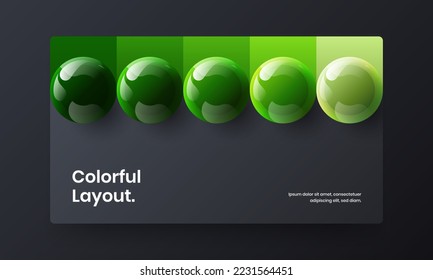 Fresh realistic spheres company cover illustration. Abstract site design vector layout.