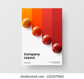 Fresh realistic spheres flyer concept. Bright front page A4 vector design layout.