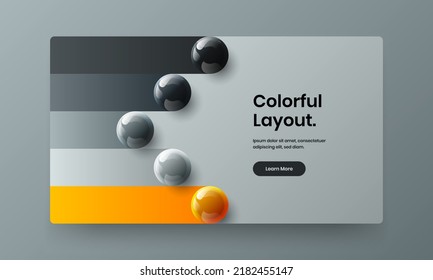 Fresh realistic spheres landing page layout. Clean banner vector design concept.