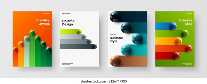 Fresh realistic spheres leaflet template bundle. Isolated flyer A4 vector design layout composition.