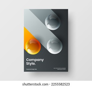 Fresh realistic spheres postcard concept. Minimalistic poster A4 design vector template.