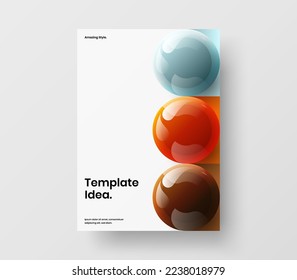 Fresh realistic spheres poster layout. Isolated corporate cover A4 vector design illustration.