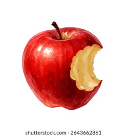 Fresh red apple with a bite taken out, isolated on white background. Great for food, diet, healthy living, or creative concept design