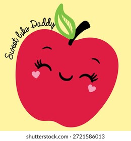 Clipart de tipo de dibujos animados de manzana roja fresca e ilustración de diseño de Vector sobre fondo amarillo 