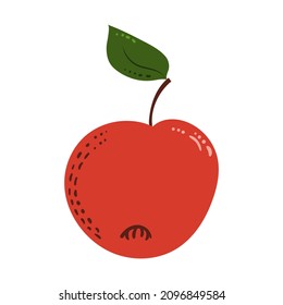 Fresh red apple in doodle style. Hand drawn vector illustration on white background.