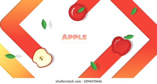 Fresh red apple fruit background in paper art style , vector , illustration