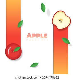 Fresh red apple fruit background in paper art style , vector , illustration