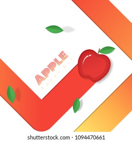 Fresh red apple fruit background in paper art style , vector , illustration
