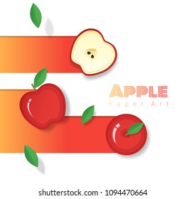 Fresh red apple fruit background in paper art style , vector , illustration