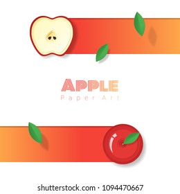 Fresh red apple fruit background in paper art style , vector , illustration