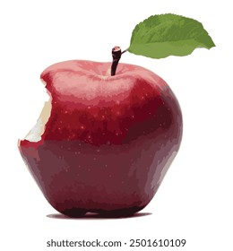 A fresh red apple fruit bitten on a white background vector illustration