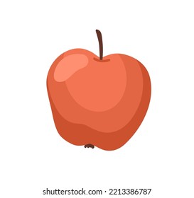 Fresh red apple icon. Whole ripe fruit with stem. Healthy vitamin food. Natural organic snack. Colored flat cartoon vector illustration isolated on white background